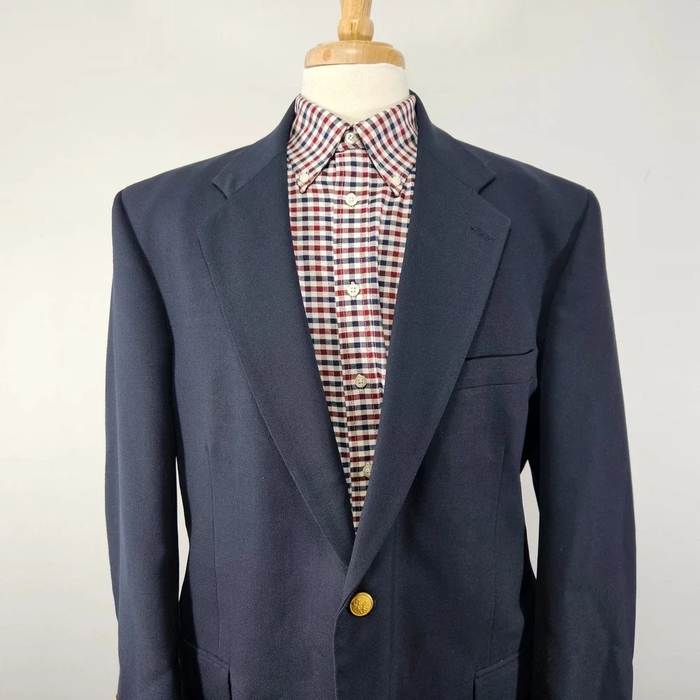 VTG Stafford Men's Sport Coat Blazer Two Button Navy Polyester Wool‎ 46L